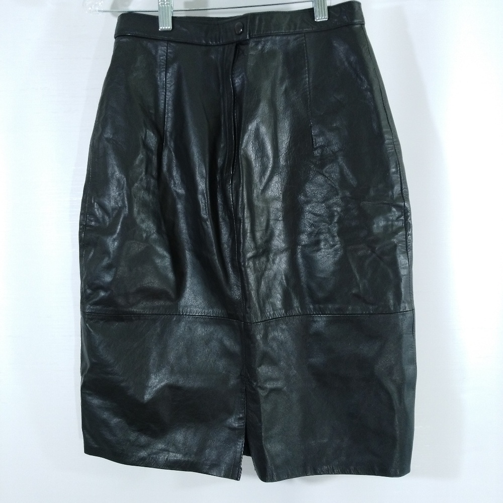 Black Leather Pencil Skirt Size 9/10 Vintage
